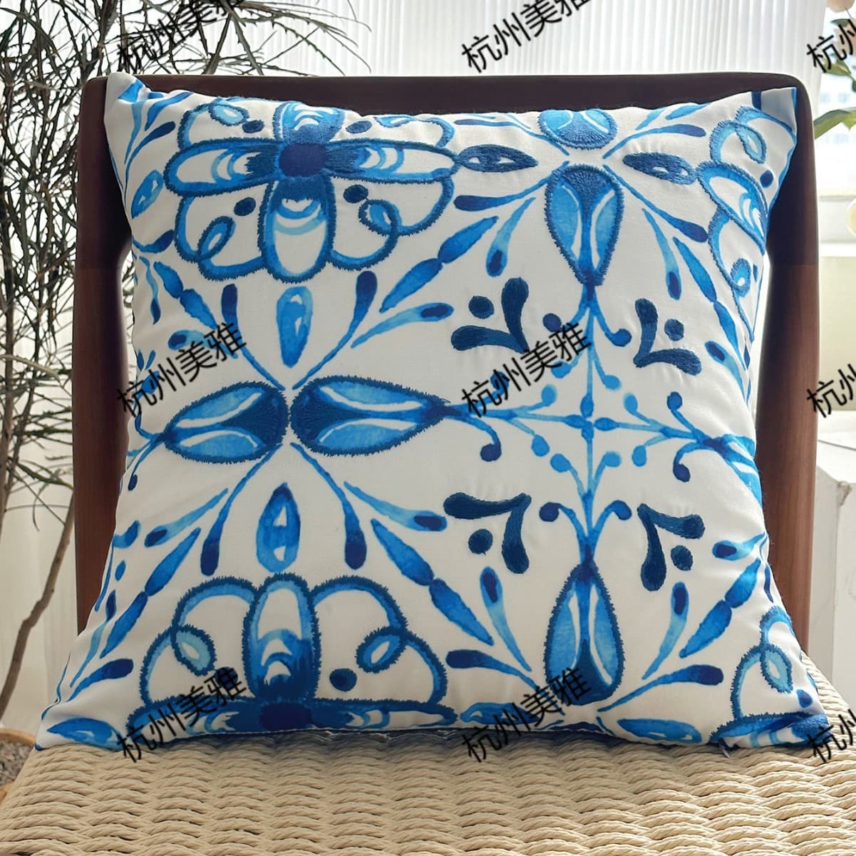 Cross-border geometric pattern bohemian floral 3D print with embroidery waterproof pillow cover, insert not included