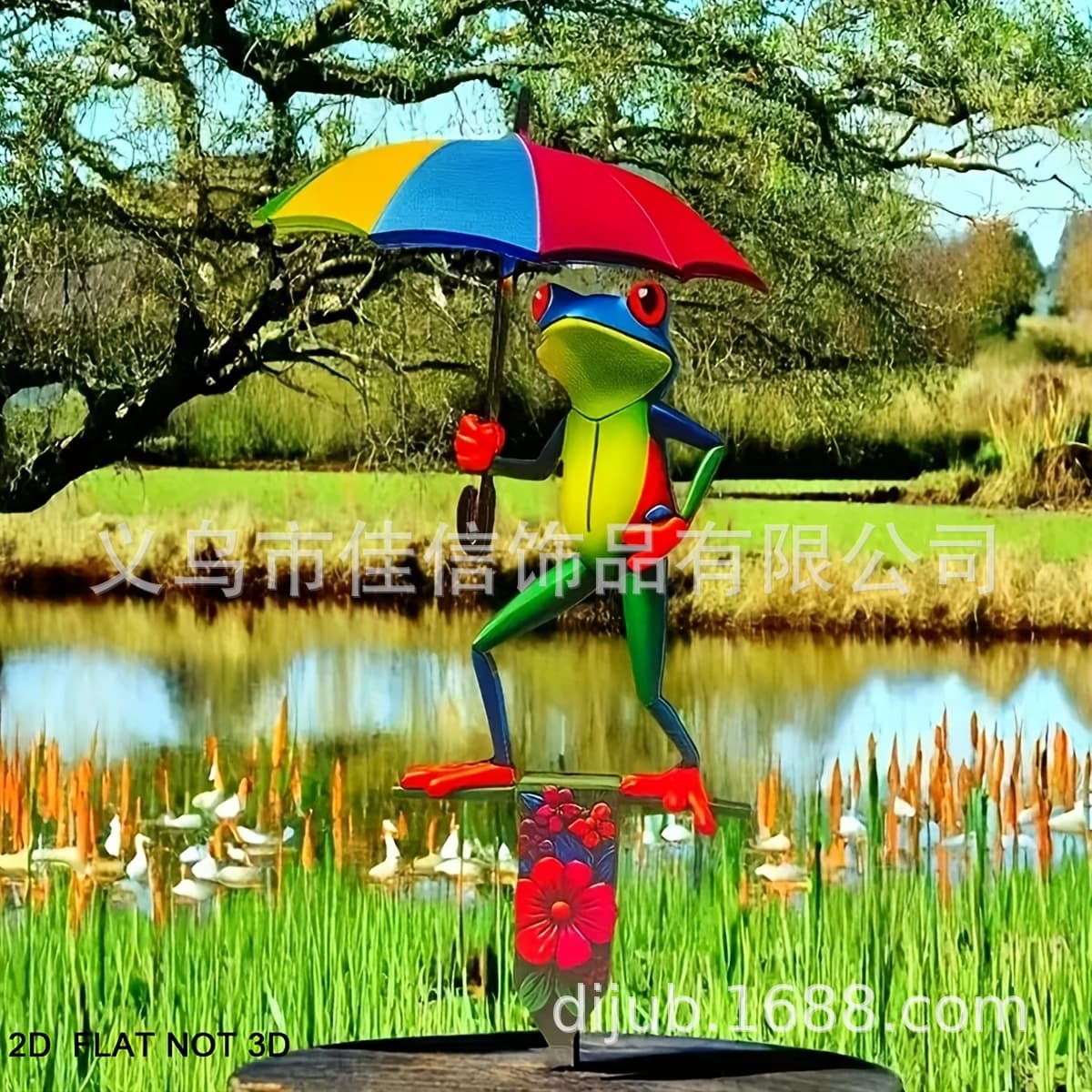 Colorful Frog Metal Decoration Metal Art Decoration Frog Garden Statue Wooden Stake Art Garden Decoration Ground Insert