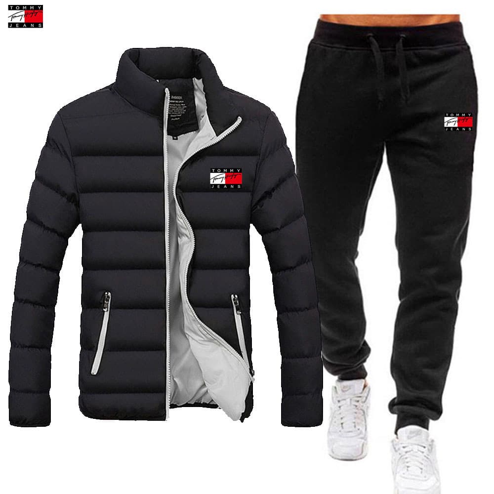 Men's Cross-Border Stand Collar Padded Jacket + Pants Set Winter Thickened Warm Casual Two-Piece Padded Coat Down Jacket Ready Stock