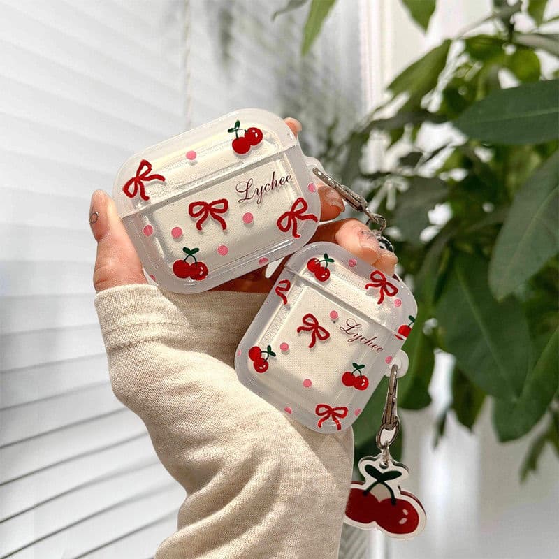 Cartoon Girl Polka Dot Red Cherry Bow Case Compatible with Apple AirPods 4, Pro 3 Bluetooth Headphone Cover