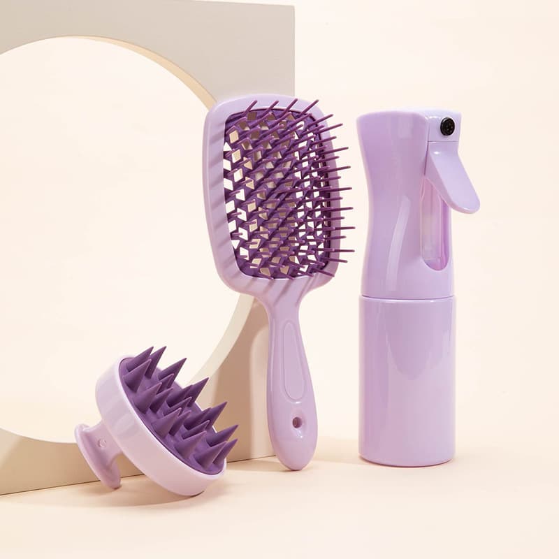 Cross-border popular hairdressing spray bottle, even and delicate continuous spray bottle, silicone shampoo brush, hair smoothing hollow comb set