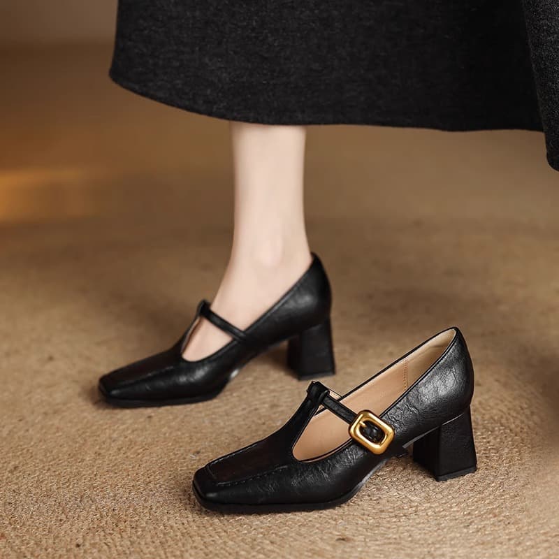 Women's Mary Jane Heels - Shallow Mouth, 2025 Autumn New Arrival, Versatile French Style, Comfortable Chunky Heel, Elegant Design