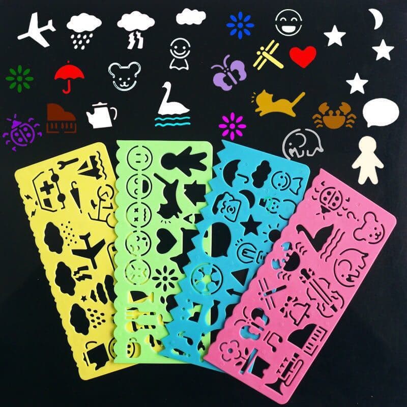 Children's painting template ruler painting ruler geometric ruler pattern template ruler primary school students multi-functional template ruler