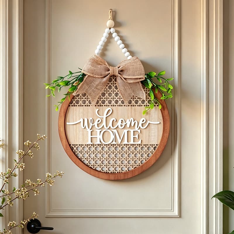 Cross-border hot selling leaf bow wooden house number letter round living room wall hanging door hanging welcome sign decorative pendant