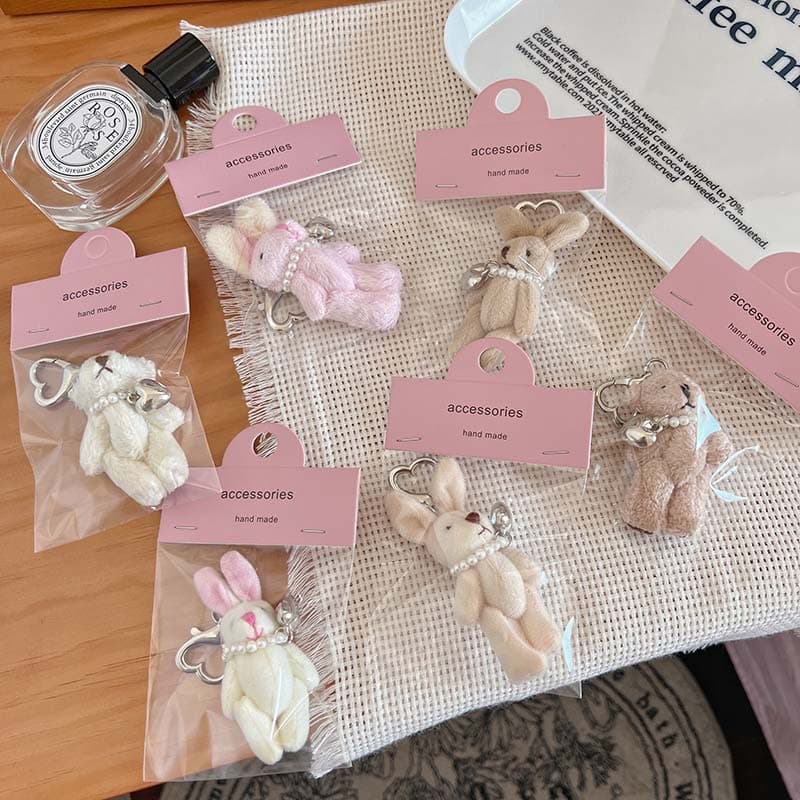 Ins style handmade cute bunny bear love beaded bag keychain pendant pendant animal toy doll