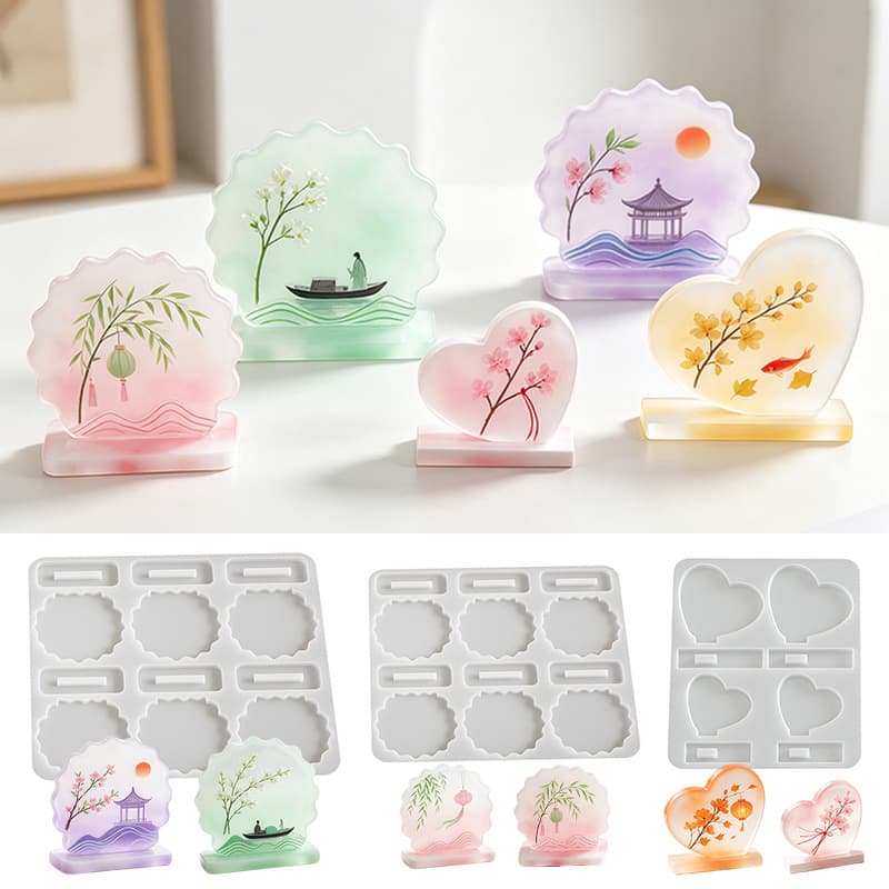Stock Wholesale DIY Handmade Creative Heart Wave Photo Frame Display Stand Epoxy Resin Silicone Mold