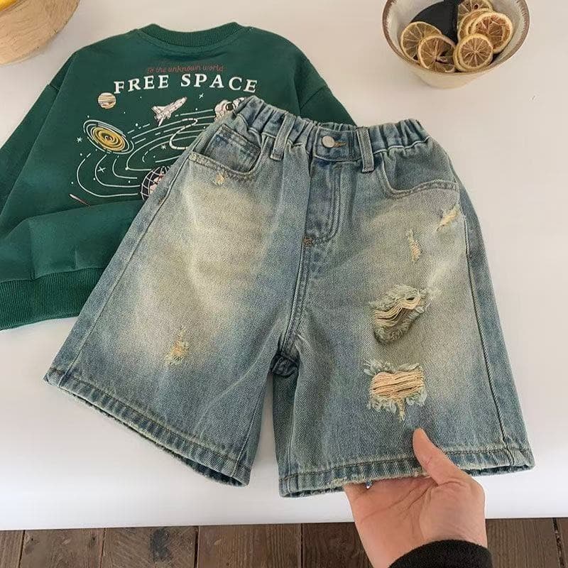 Boys shorts, summer outer wear, baby boy fashionable jeans 2026 new loose Korean style denim shorts