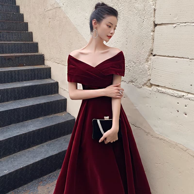 Petite Bride Toast Dress, Wine Red Plus Size Maternity, Wedding Engagement Dress, Evening Gown for Women Banquet