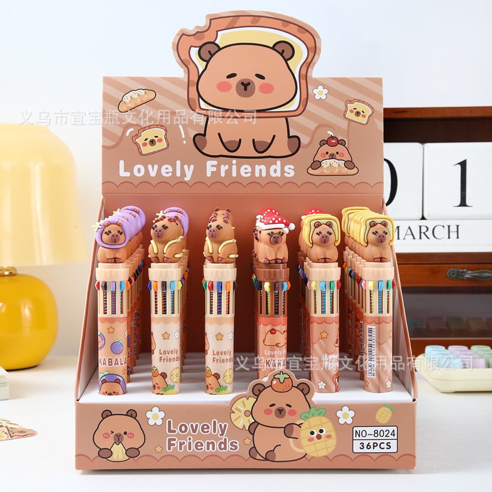 Cartoon Cap Silicone Head Ten-Color Pen Ballpoint Pen Blue Rabbit DIY 10-Color Pen Hand Account Pen Student Stationery Prizes