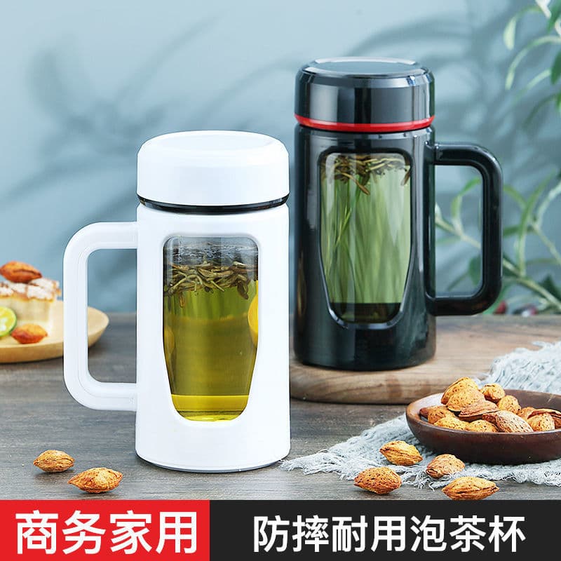 Glass Cup with Handle Large Capacity Men Tea Brewing Shatter-Resistant Water Cup Tea Infuser Drinking Tea Cup Supply Chain Factory Source