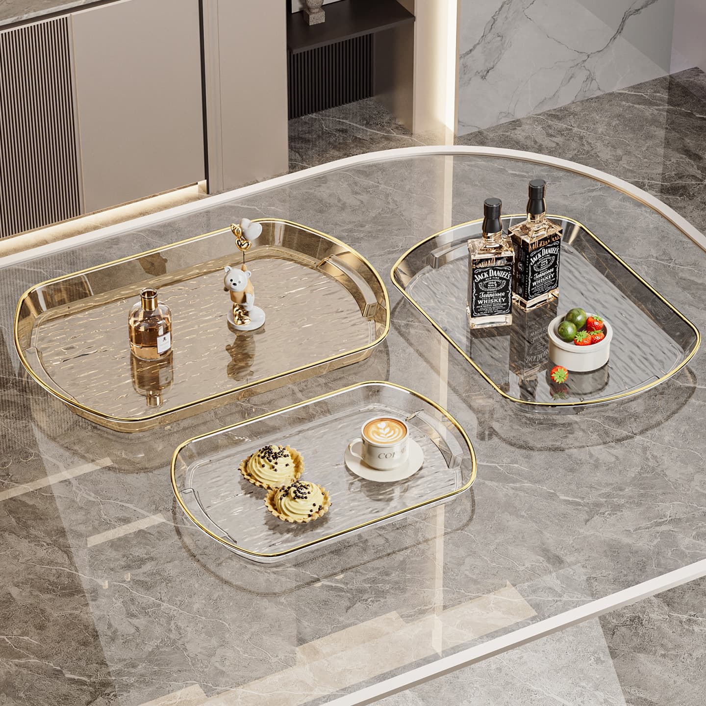 New transparent glacier tray, high-end commercial plastic plate, thickened living room storage tray, transparent tray