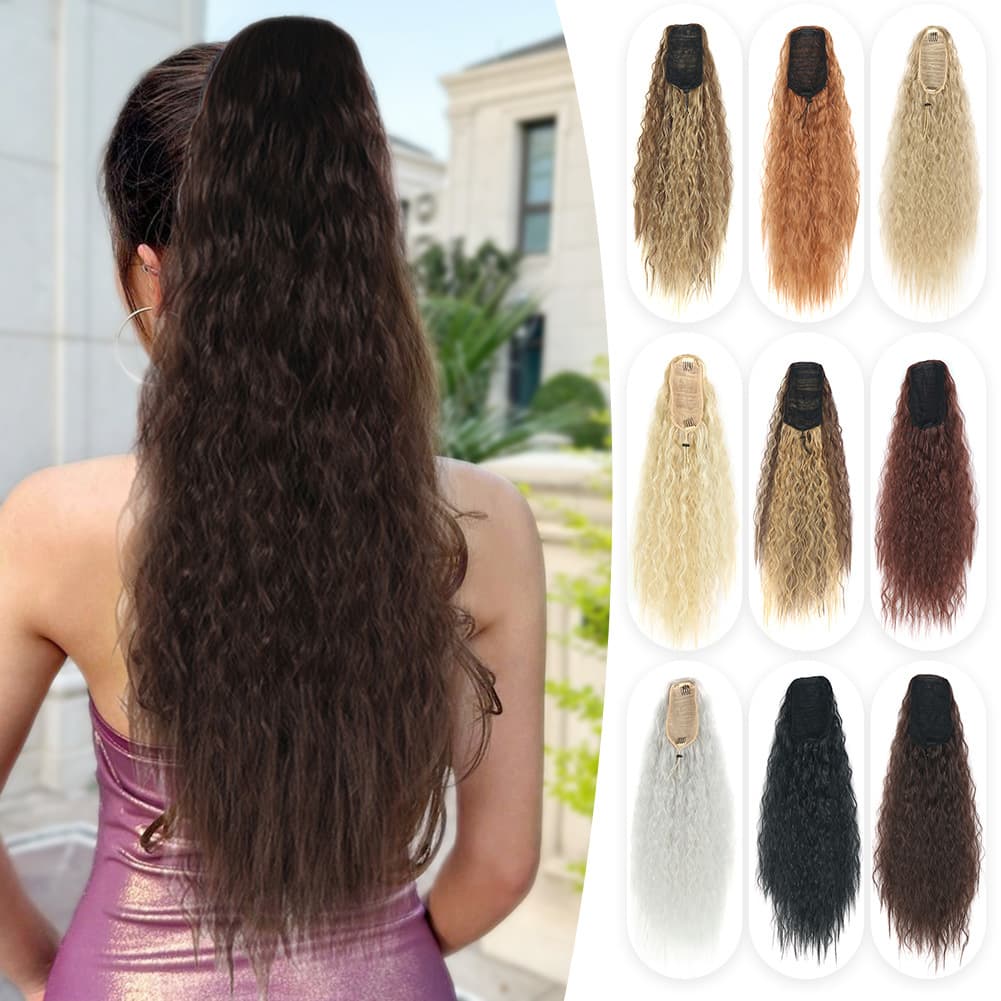 Women's Drawstring Corn Curl Bun Ponytail Synthetic Fiber Drawstring Ponytail Wig 22inch 100g