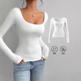 Cross-border European and American women's tops Amazon fashionable fitted T-shirt autumn crop top milk silk long sleeve versatile