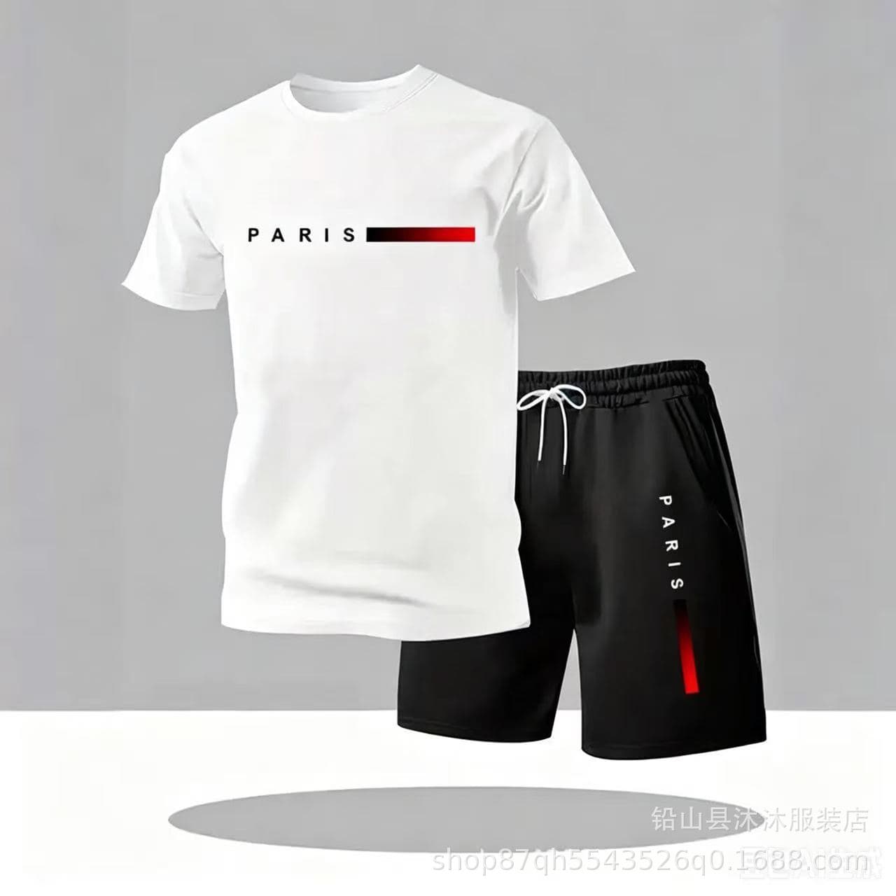 Cross-border EU Size Men's Summer Daily Wear Comfortable Sports Set Round Neck Short Sleeve Shorts Casual Home Two-piece