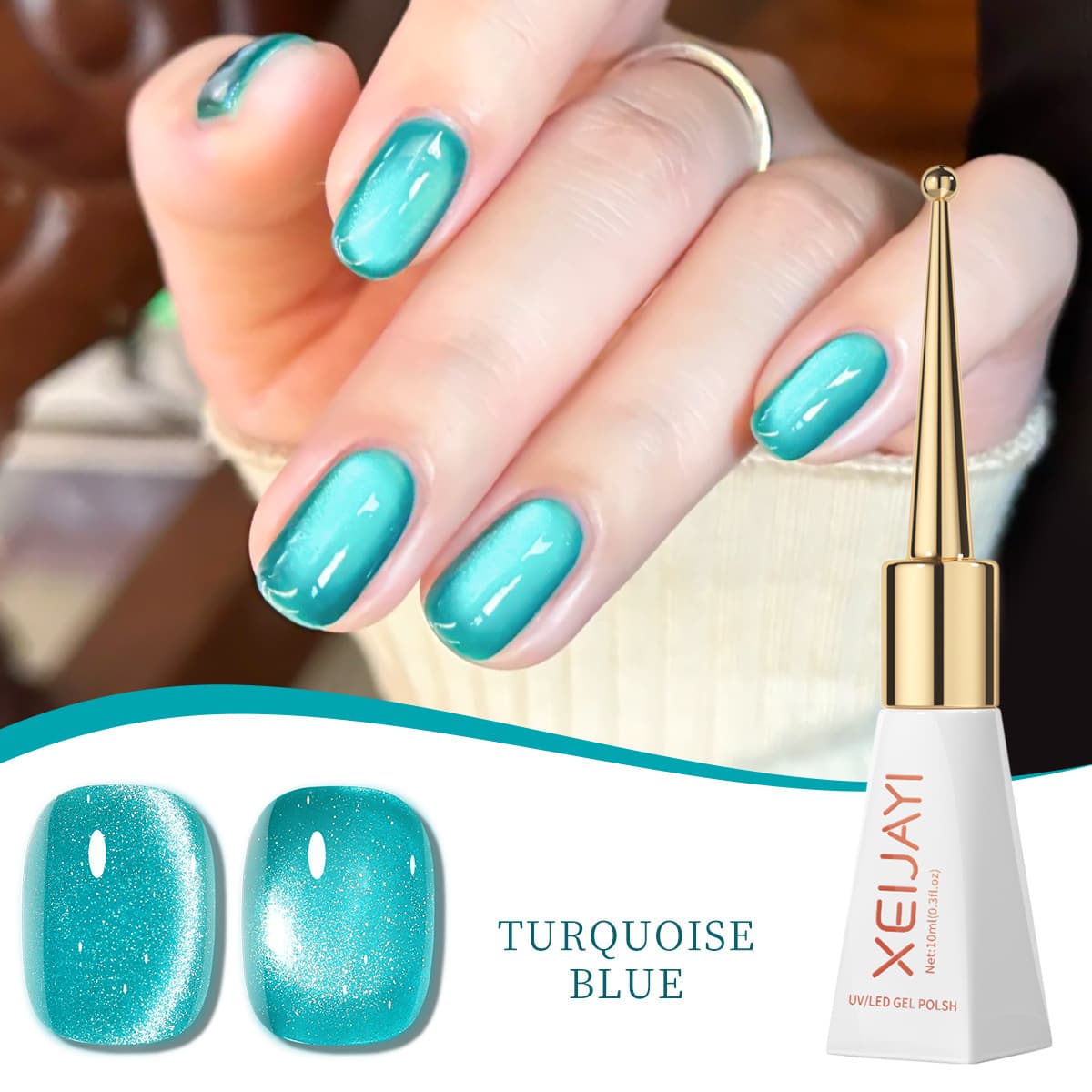 Turquoise Blue Cat Eye Gel Scepter Bottle Hot-Selling Nail Art Versatile Glass Bead Crystal Cat Eye Nail Polish for Nail Salons