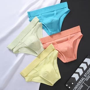 AUSCALIA Men's Triangle Briefs Loop Hollow Cotton National Style Relief Waistband Sexy Low Rise Sport