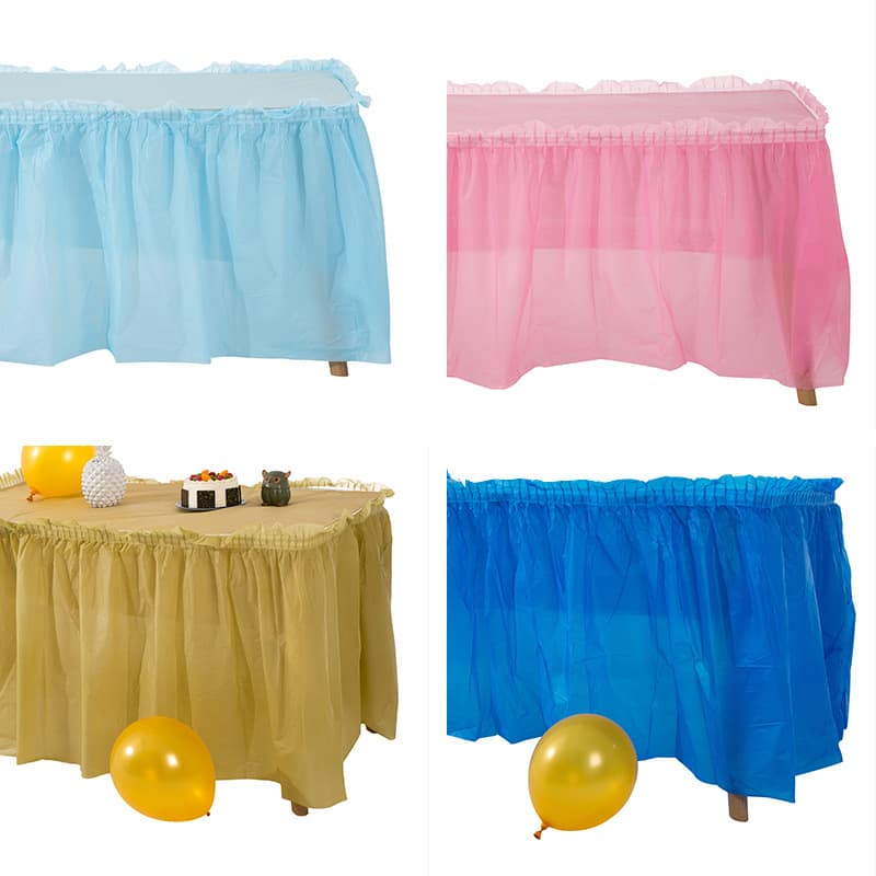 Cross-border PEVA waterproof and oil-proof table skirt set for birthday parties, weddings, colorful gatherings, and receptions.