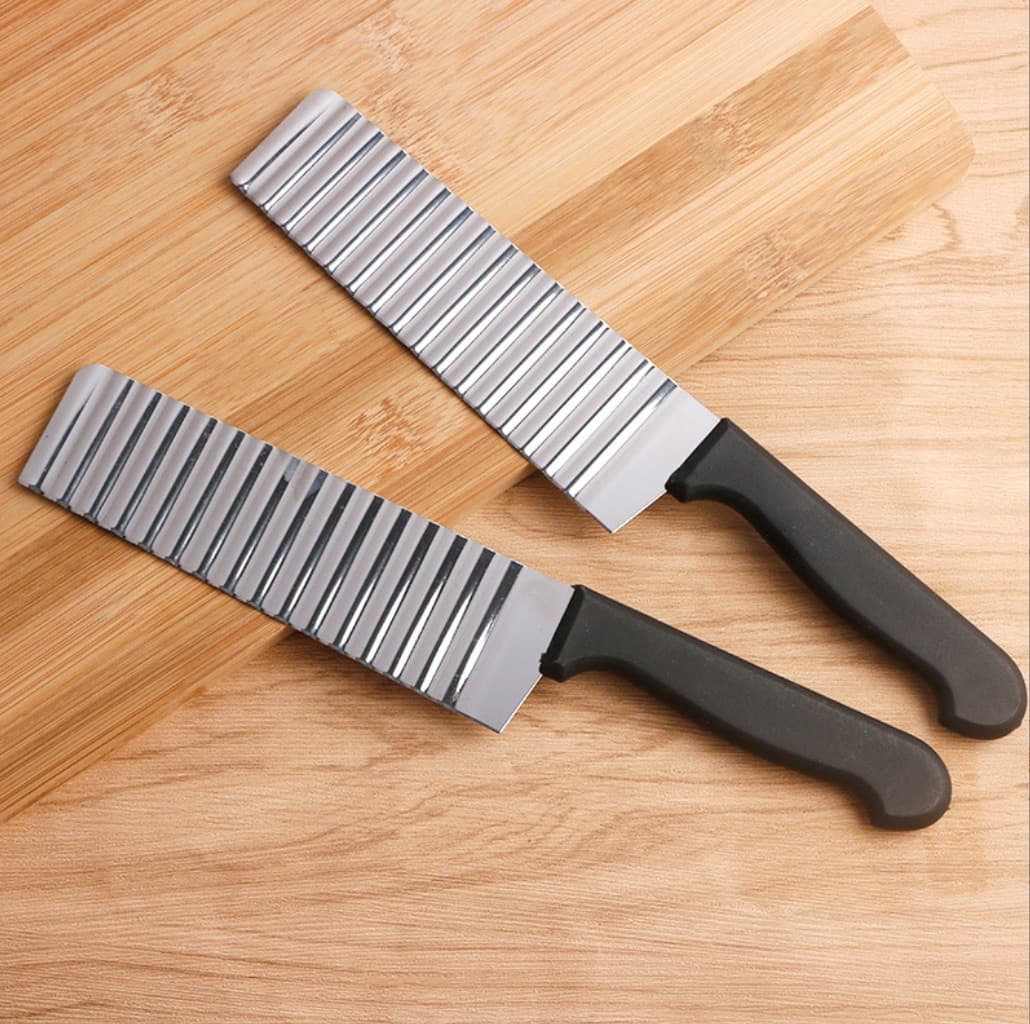 Stainless Steel Potato Cutter Creative Manual French Fry Slicer Crinkle Cut Fry Knife Black Handle Potato Knife