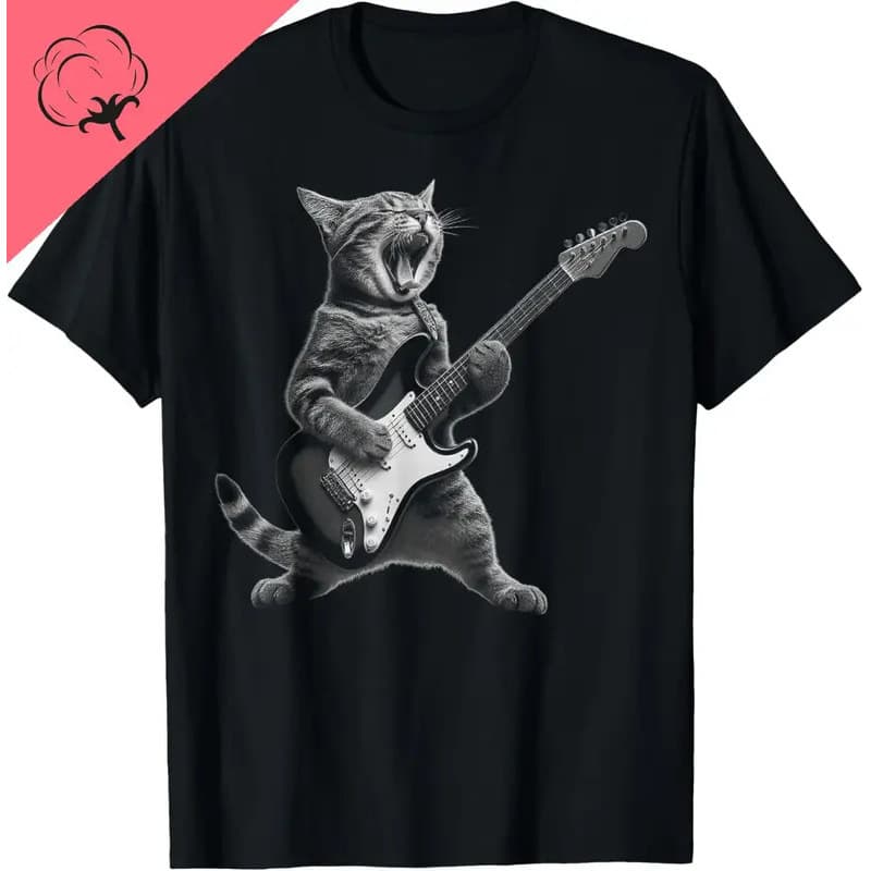 【Cross-border European code】Cat Playing Guitar Rock Star Rock and Roll for M