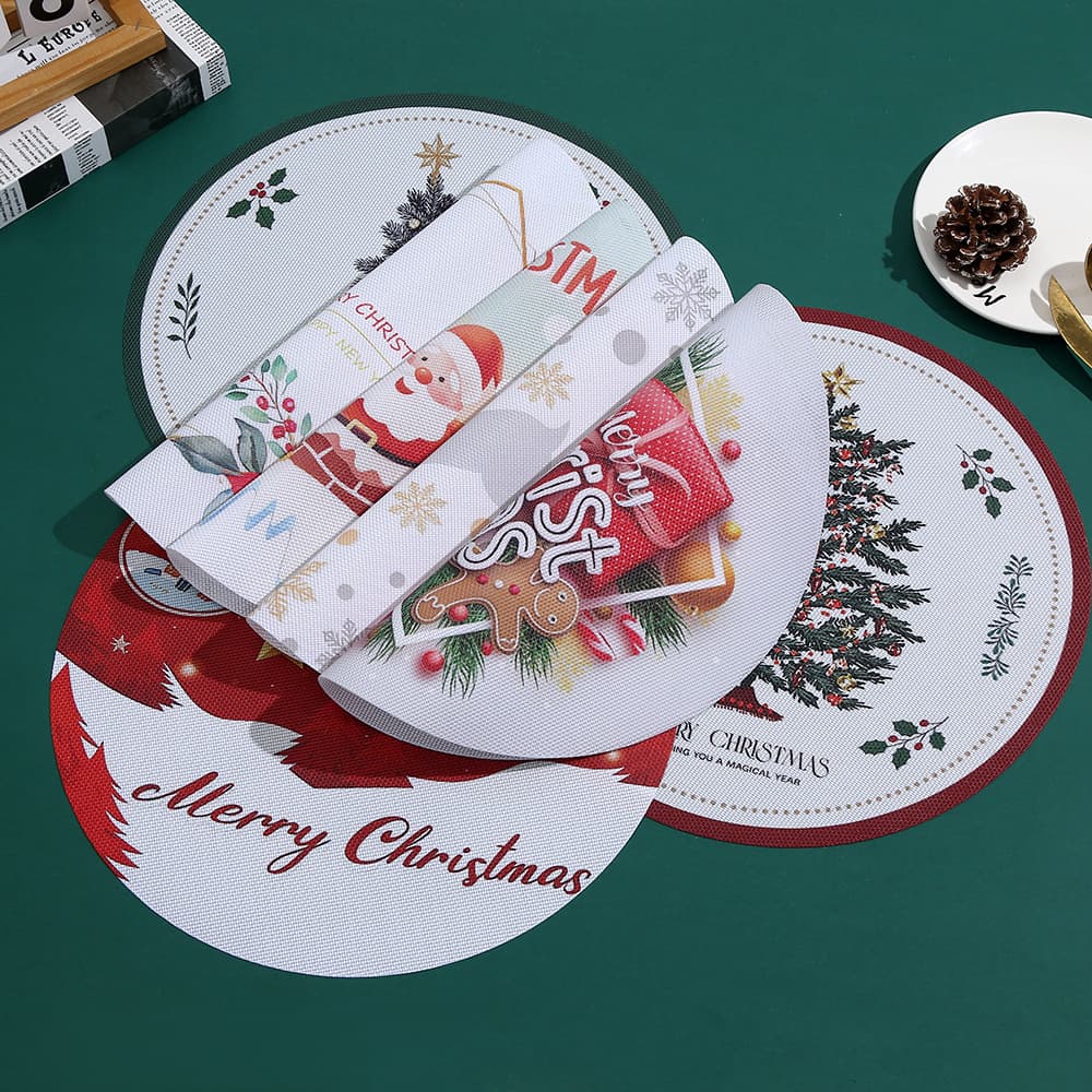 Amazon New Christmas Round Placemat Kitchen Table Mat Decorative Insulated Mat Table Cloth Mat Manufacturer Wholesale