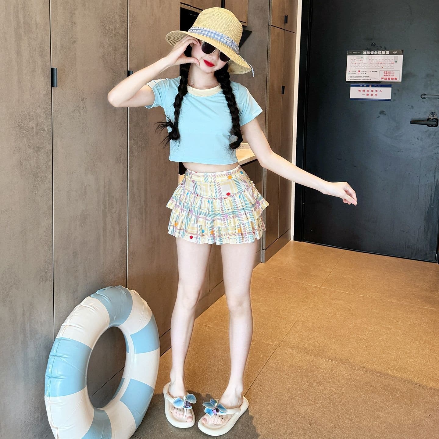 Girls' swimsuit with removable breast pad new children's split skirt swimsuit big children's girls summer swimsuit
