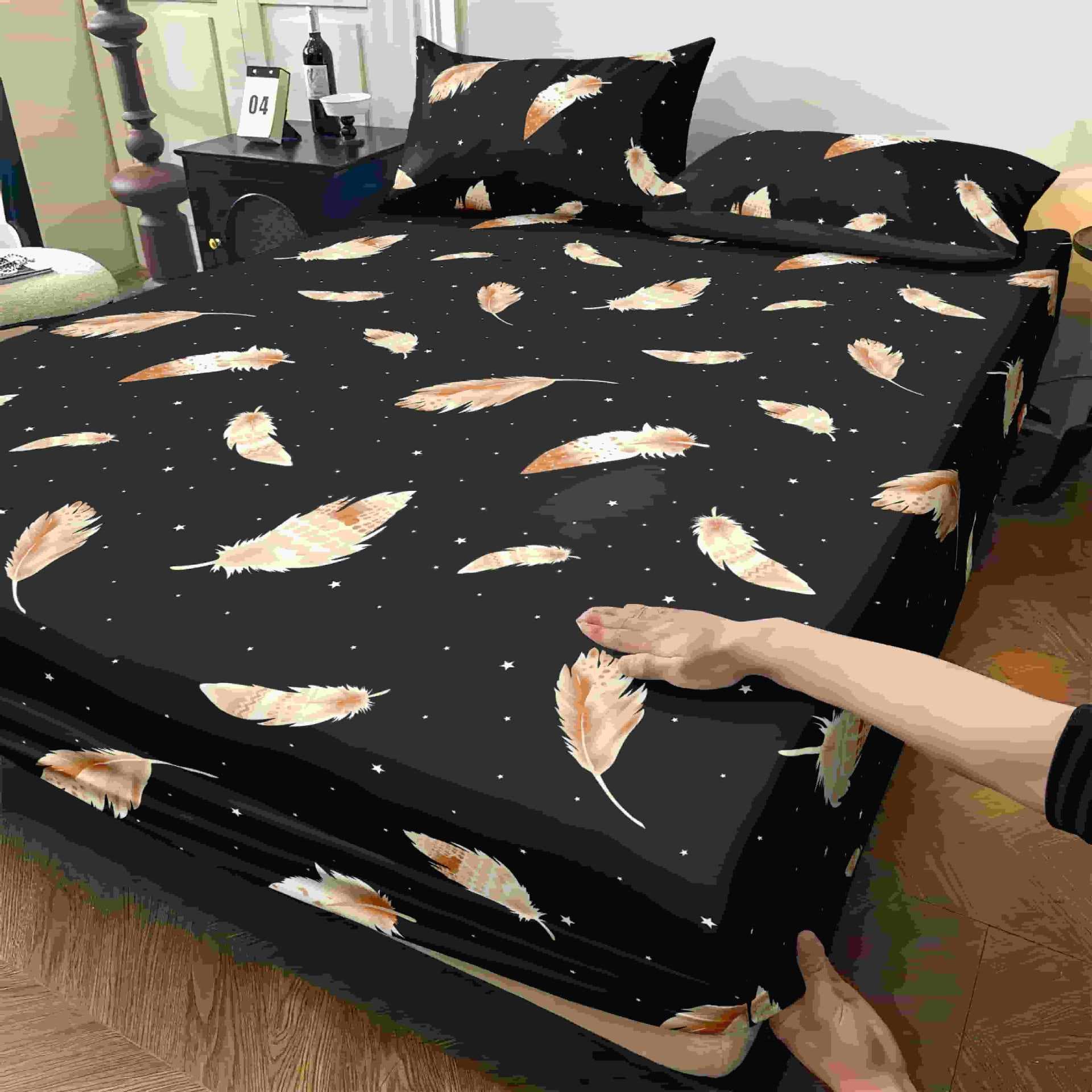 Cross-border bed sheet set for Amazon and Temu supply, 3-piece fitted sheet set with protective cover, wholesale ready stock