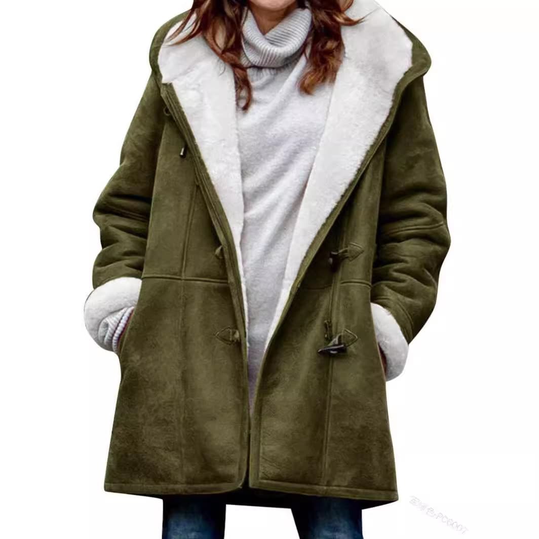 In Stock 2021 Amazon Wish European & American Women's Long Sleeve Toggle Button Fleece-Lined Warm Coat W139