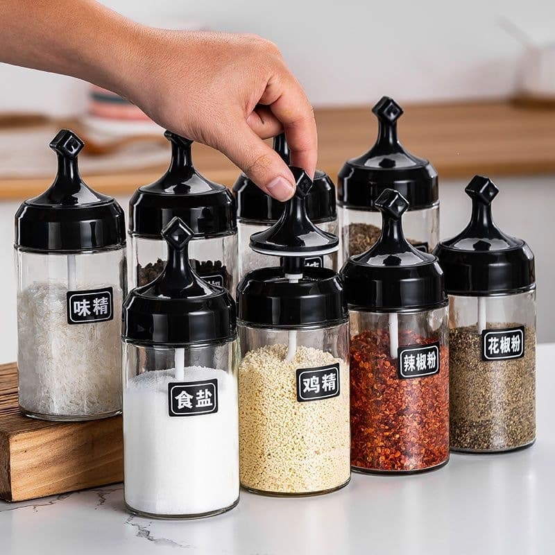 Glass seasoning bottle oil pot seasoning jar salt jar sugar jar soy sauce vinegar bottle kitchen household seasoning bottle set seasoning box