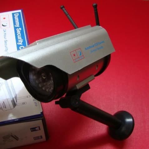 High-fidelity fake surveillance camera, LED-lit monitor, solar-powered outdoor use, 2400