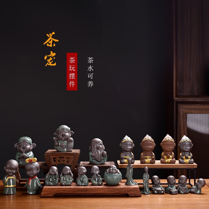 Colored Sand Pot Four Seasons Tea Pet Wholesale, Little Monk Tea Fun Set, Creative "Four No's Monk" Tea Accessory