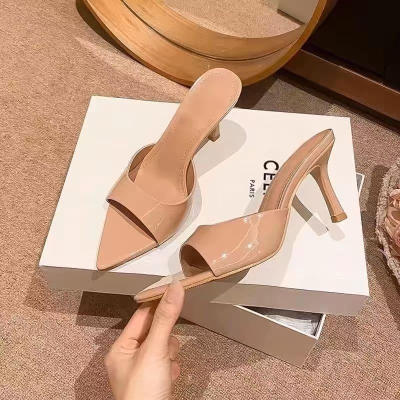 Women's Sandals 2025 Summer New Patent Color Thin Heel Pointed Toe Peep Toe High Heel Outdoor One-Band Slip-On