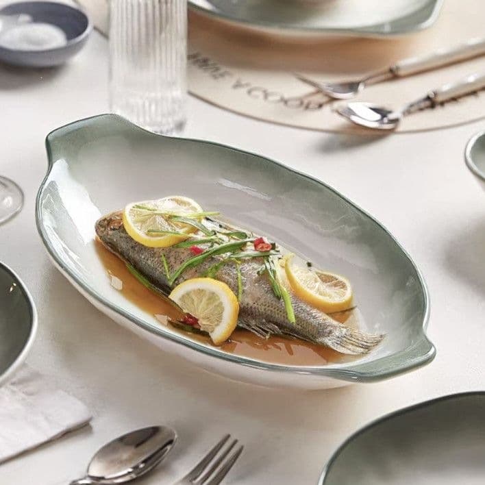 Slightly defective double-ear ceramic fish plate household steamed fish plate 2026 new high-end fish bowl fish bowl large fish plate
