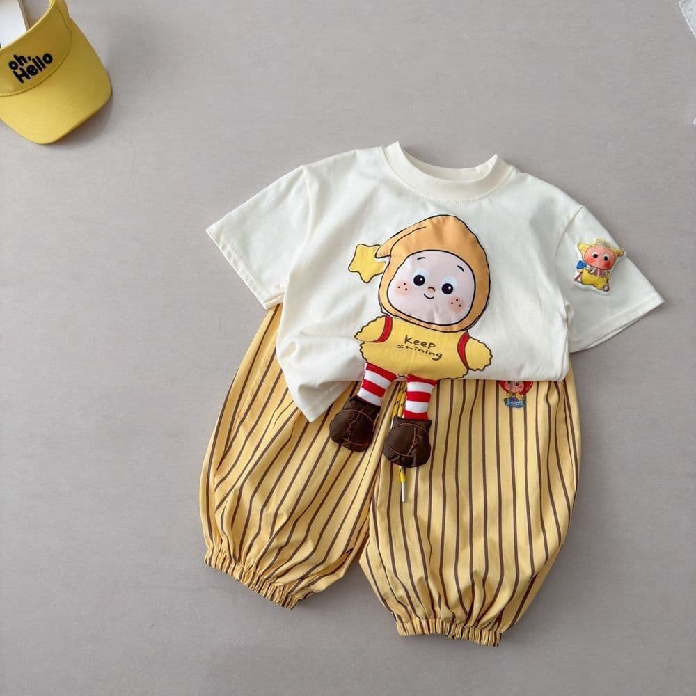 Boy's summer suit, cute and super cute baby T-shirt, summer style, Korean style, casual, versatile pants, split two-piece set