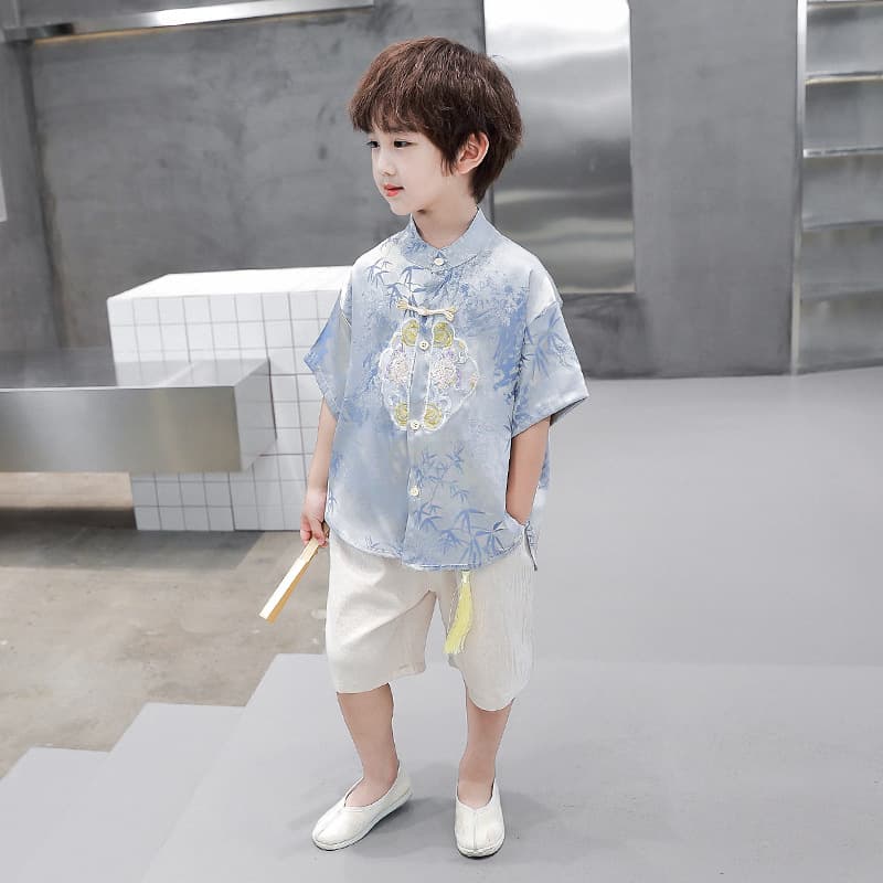 Export Boy's Chinese-style Floating Light Bamboo Shadow Hanfu Set Summer Ancient-style New Fashionable Tang Suit