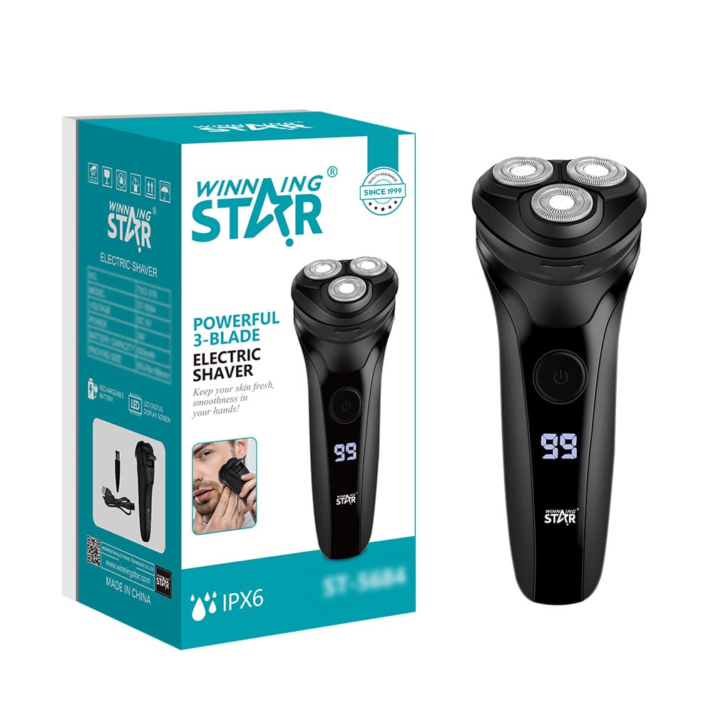 Winning Star Cross-border Exclusive 3-Blade IPX6 Waterproof Rechargeable Portable Electric Shaver for Home Use