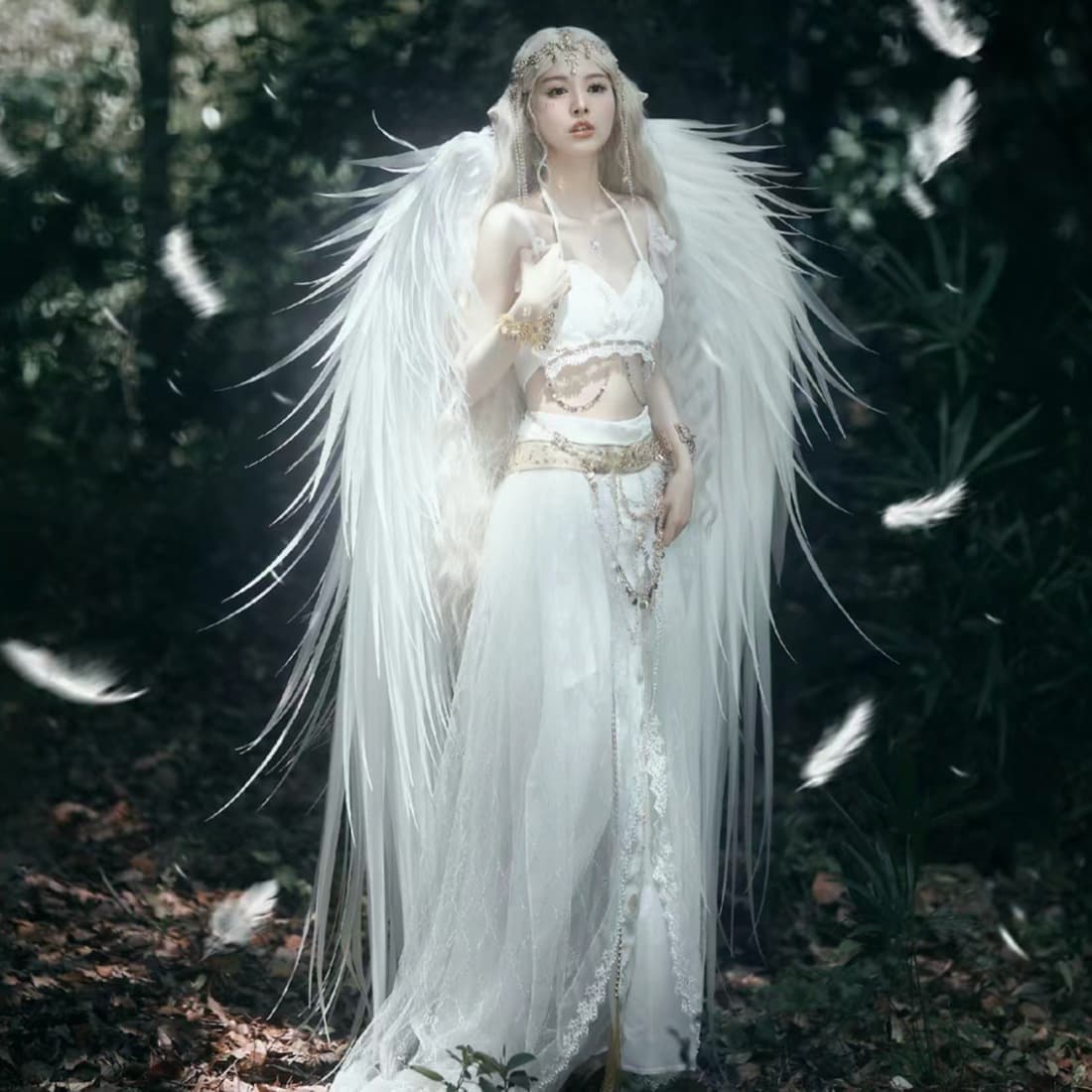 Forest Fairy Angel White Wings Fairy Simulated Feather Photoshoot Adult Performance Prop