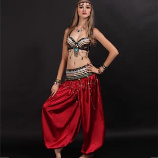 AliExpress Women's Belly Dance Costume Tribal Set Fringe Three-Piece Set Ethnic Dance Costume Dancer Stage Performance Wear