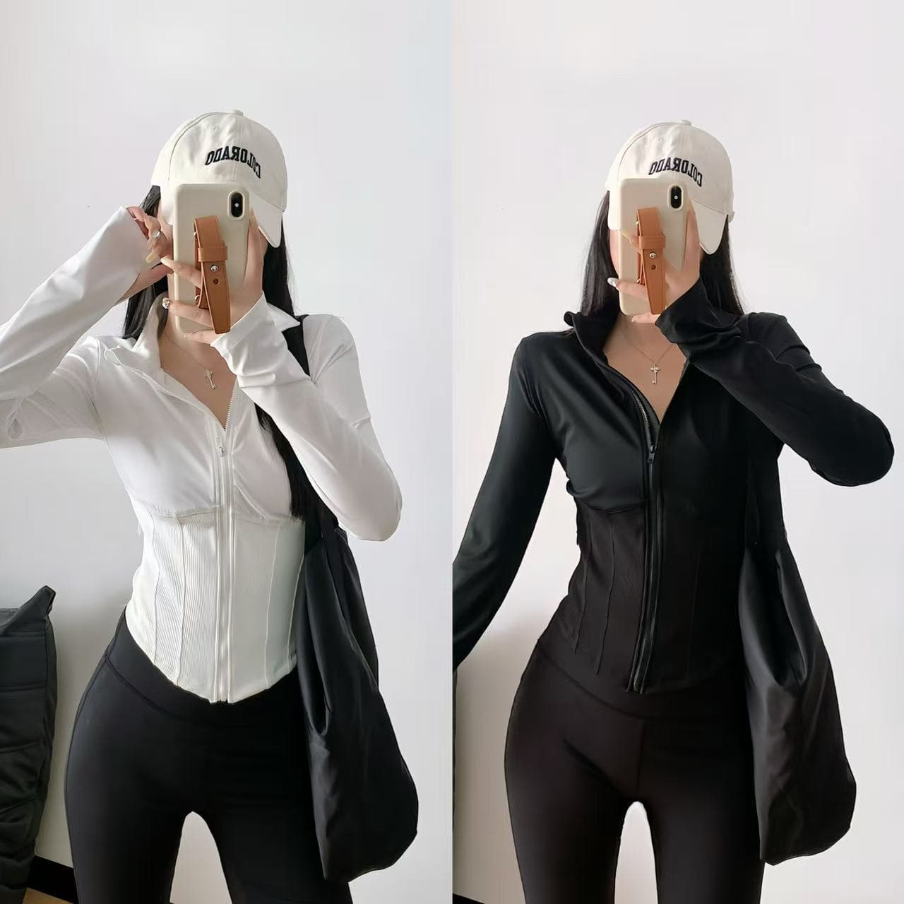 Fishbone Stand Collar Zipper Quick-Dry Slim Fit Jacket for Women Sports Yoga Long Sleeve Top