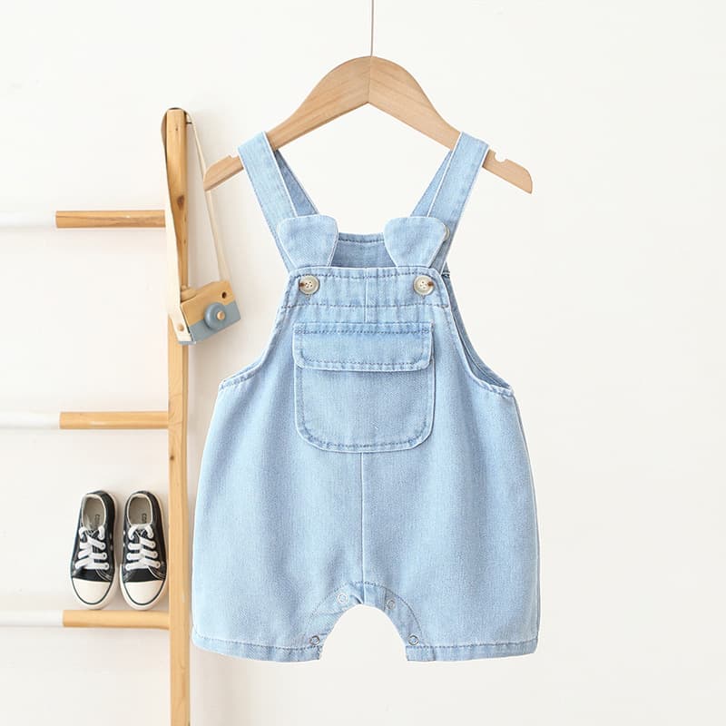 ins2026 Summer New Children's Overalls Korean Style 0-3 Years Baby Soft Denim Snap Button Shorts