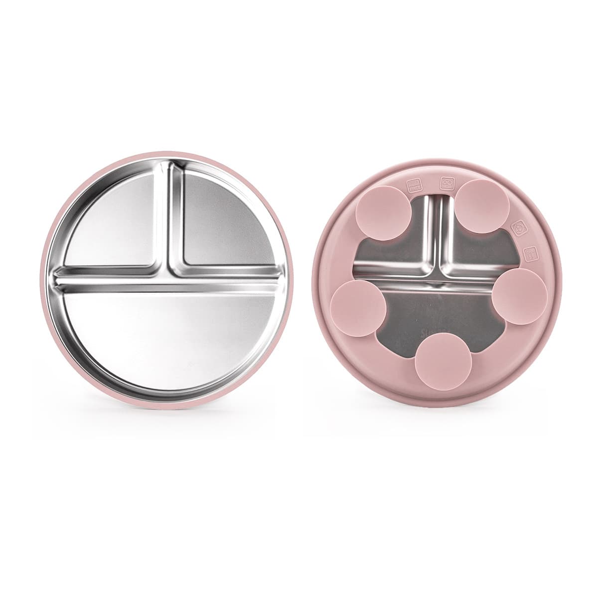 Kids Tableware Baby Feeding Divided 304 Stainless Steel Plate with Silicone Suction Base, Infant Food Bowl