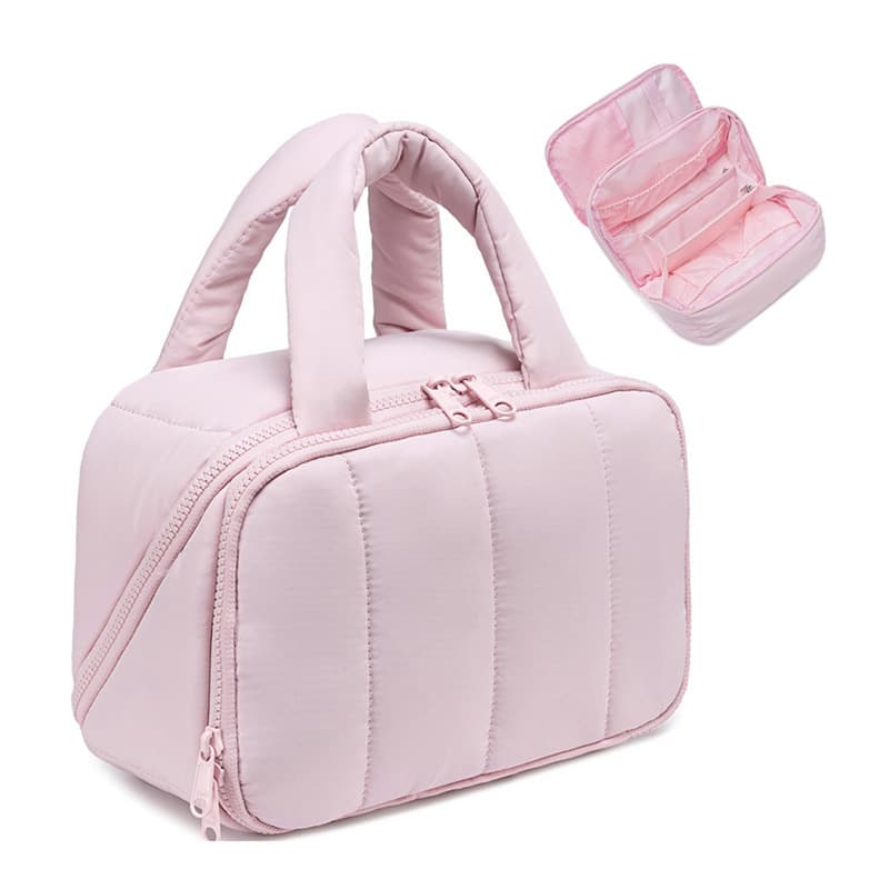 New Women's Travel Makeup Bag Lightweight Large Opening Cosmetic Bag Large Capacity Quilted Puffy Makeup Pouch