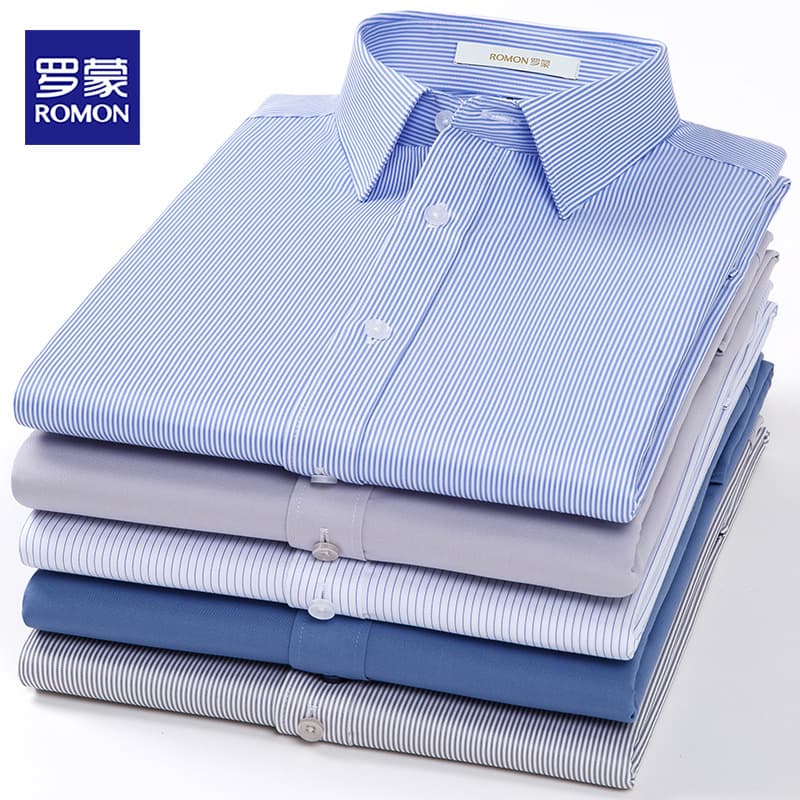 Romon Official Long Sleeve Shirt for Men Business Spring Autumn New Wedding Dress Shirt White