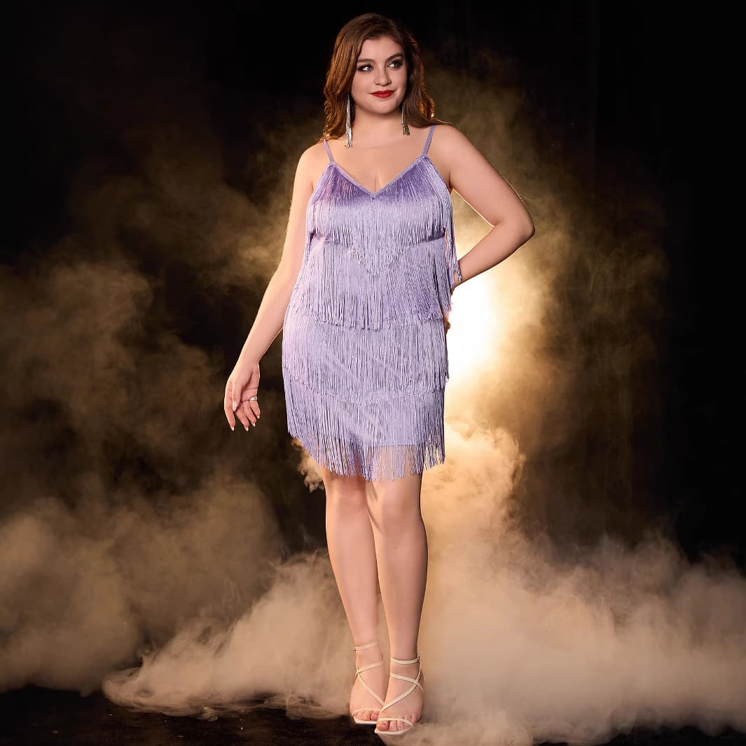 Plus Size Dress European and American Export Women's New Short Skirt Halter Fringe Dress for Prom Dinner Party Gathering