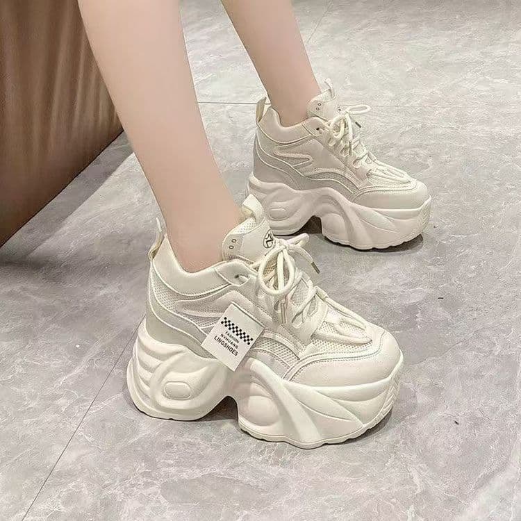 2024 Summer New 5cm Height-Increasing Women's Shoes Thick Sole Platform Chunky Sneakers Casual Athletic Shoes