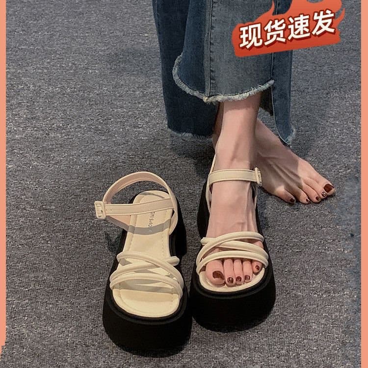 Women's High Heel Sandals 2026 Summer New Chunky Heel Heightening Fashion Versatile Dress Roman Style Elegant Open Toe Sandals