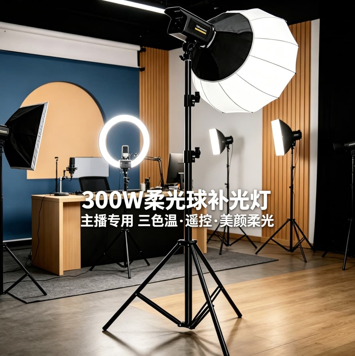 Factory Direct Sales: Streamer-Specific Soft Light Ball Fill Light 300W, Live Broadcast Fill Light, Beauty-Enhancing, Three Color Temperatures, Remote Control Adjustment