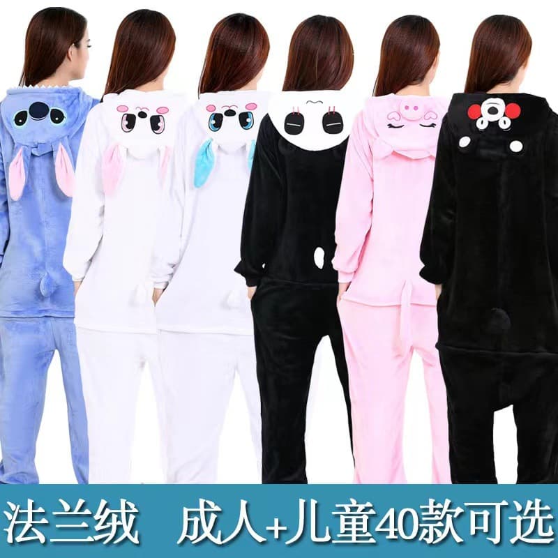 Cross-border Blue Rabbit Cartoon Pikachu Onesie Pajamas for Fall and Winter, Wearable Outside, Pullover Homewear
