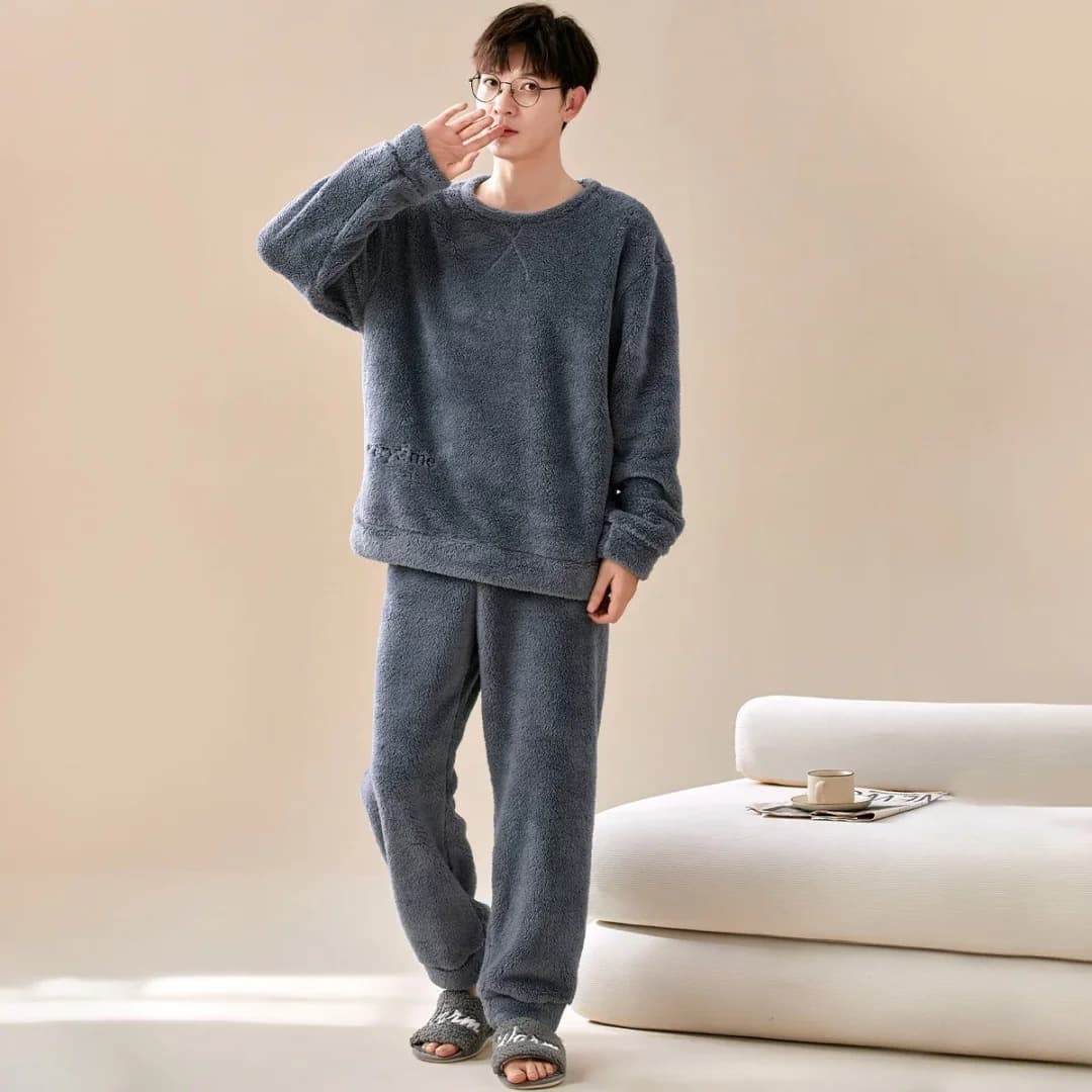 Snowflake Fleece Men's Pajamas Thick Warm Home Wear Wearable Coral Fleece Set Casual New Fall Winter