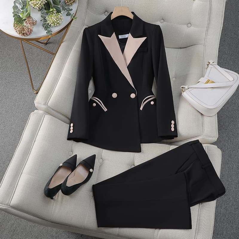 New Autumn Fashion Blazer Suit for Women, Stylish Designer Contrast Color Professional Office Wear Set