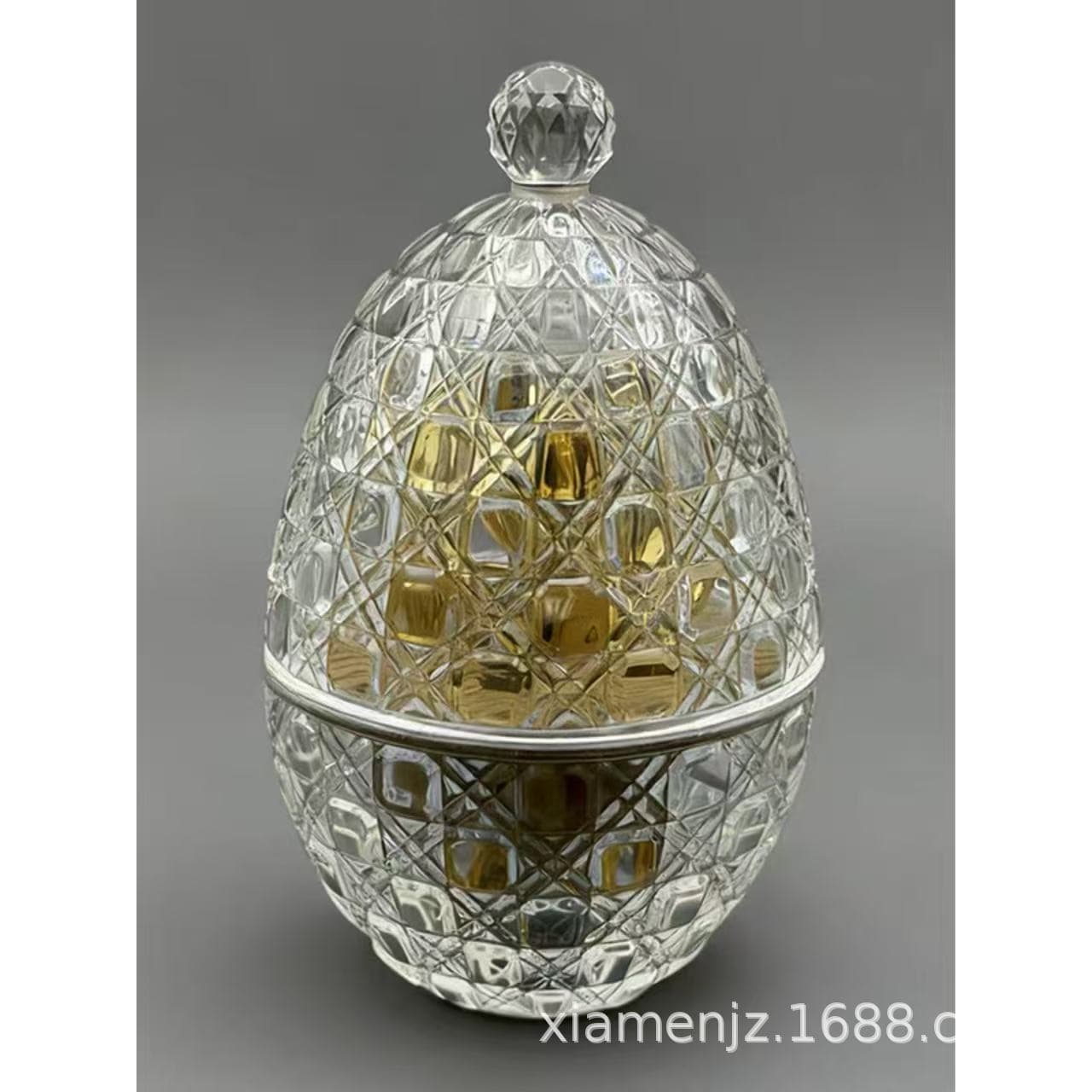Crystal Glass Egg-Shaped Decorative Ornament Light Luxury Joyful Egg Knife and Fork Storage Set Home Use Gold-Rimmed Transparent Enamel Floral Decoration